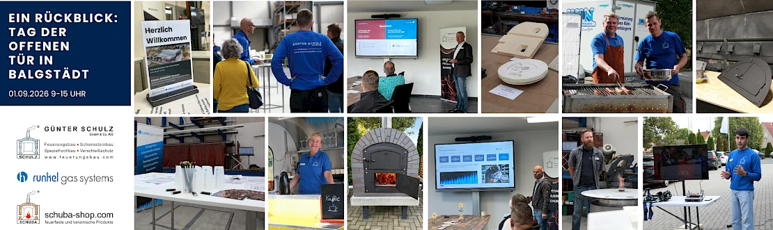 Open Day photo collage featuring team photos, oven, presentations, employees at the barbecue, and a welcome sign.